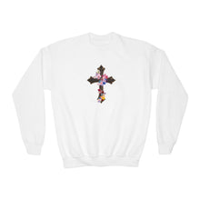 Load image into Gallery viewer, Flower Covered Cross - Youth Crewneck Sweatshirt