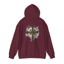Load image into Gallery viewer, Back Design of Golden & Black Cross "Jesus is King" - Unisex Heavy Blend™ Hooded Sweatshirt