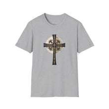Load image into Gallery viewer, Golden & Black "Jesus is King" Cross - Unisex Softstyle T-Shirt