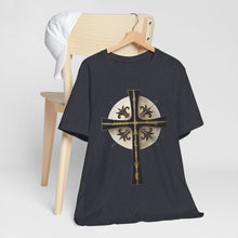 Load image into Gallery viewer, Golden & Black "Jesus is King" Cross - Short Sleeve T-Shirt