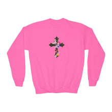 Load image into Gallery viewer, Flower Covered Cross - Youth Crewneck Sweatshirt