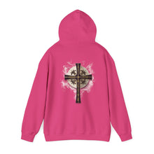 Load image into Gallery viewer, Back Design of Golden & Black Cross "Jesus is King" - Unisex Heavy Blend™ Hooded Sweatshirt