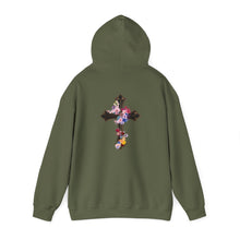 Load image into Gallery viewer, Back Design of Flower Covered Cross - Unisex Fit Heavy Blend™ Hooded Sweatshirt