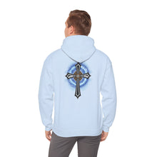 Load image into Gallery viewer, Back Design of Lightening & Clouds Cross - Unisex Heavy Blend™ Hooded Sweatshirt