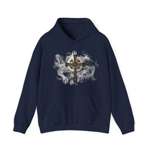 Load image into Gallery viewer, New! Golden & Black "Jesus is King" Cross - Unisex Heavy Blend™ Hooded Sweatshirt