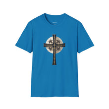 Load image into Gallery viewer, Golden & Black "Jesus is King" Cross - Unisex Softstyle T-Shirt