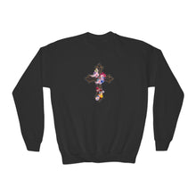 Load image into Gallery viewer, Flower Covered Cross - Youth Crewneck Sweatshirt