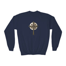 Load image into Gallery viewer, Golden & Black "Jesus is King " Cross - Youth Crewneck Sweatshirt