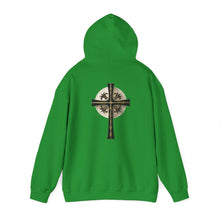 Load image into Gallery viewer, Back Design of Golden & Black Cross "Jesus is King" - Unisex Heavy Blend™ Hooded Sweatshirt