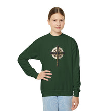 Load image into Gallery viewer, Golden & Black "Jesus is King " Cross - Youth Crewneck Sweatshirt