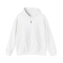 Load image into Gallery viewer, Back Design of Golden & Black Cross "Jesus is King" - Unisex Heavy Blend™ Hooded Sweatshirt