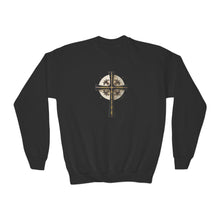 Load image into Gallery viewer, Golden & Black "Jesus is King " Cross - Youth Crewneck Sweatshirt
