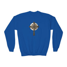 Load image into Gallery viewer, Golden & Black "Jesus is King " Cross - Youth Crewneck Sweatshirt