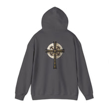Load image into Gallery viewer, Back Design of Golden & Black Cross "Jesus is King" - Unisex Heavy Blend™ Hooded Sweatshirt