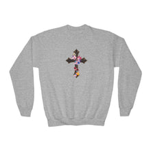 Load image into Gallery viewer, Flower Covered Cross - Youth Crewneck Sweatshirt