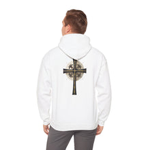 Load image into Gallery viewer, Back Design of Golden & Black Cross "Jesus is King" - Unisex Heavy Blend™ Hooded Sweatshirt