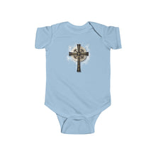 Load image into Gallery viewer, NEW! Golden & Black "Jesus is King" Cross - Infant Fine Jersey Bodysuit