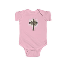 Load image into Gallery viewer, NEW! Golden & Black "Jesus is King" Cross - Infant Fine Jersey Bodysuit