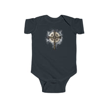 Load image into Gallery viewer, NEW! Golden & Black "Jesus is King" Cross - Infant Fine Jersey Bodysuit