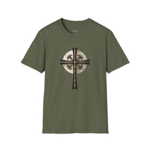 Load image into Gallery viewer, Golden & Black "Jesus is King" Cross - Unisex Softstyle T-Shirt