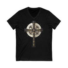 Load image into Gallery viewer, Golden & Black "Jesus is King" Cross - V-Neck T-Shirt