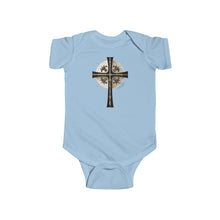 Load image into Gallery viewer, Golden & Black "Jesus is King" Cross - Infant Fine Jersey Bodysuit