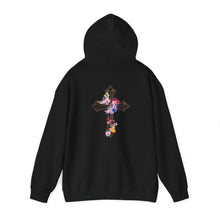 Load image into Gallery viewer, Back Design of Flower Covered Cross - Unisex Fit Heavy Blend™ Hooded Sweatshirt
