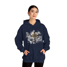Load image into Gallery viewer, New! Golden & Black "Jesus is King" Cross - Unisex Heavy Blend™ Hooded Sweatshirt