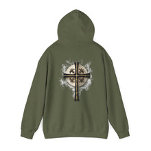 Load image into Gallery viewer, Back Design of Golden & Black Cross "Jesus is King" - Unisex Heavy Blend™ Hooded Sweatshirt