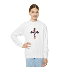 Load image into Gallery viewer, Flower Covered Cross - Youth Crewneck Sweatshirt