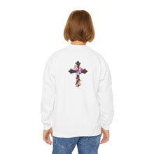 Load image into Gallery viewer, Flower Covered Cross - Youth Crewneck Sweatshirt