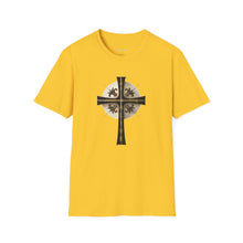 Load image into Gallery viewer, Golden & Black "Jesus is King" Cross - Unisex Softstyle T-Shirt