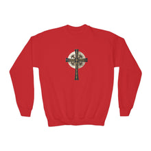 Load image into Gallery viewer, Golden & Black "Jesus is King " Cross - Youth Crewneck Sweatshirt