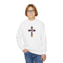 Load image into Gallery viewer, Flower Covered Cross - Youth Crewneck Sweatshirt