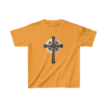 Load image into Gallery viewer, Golden & Black "Jesus is King" Cross - Kids Heavy Cotton™ Tee