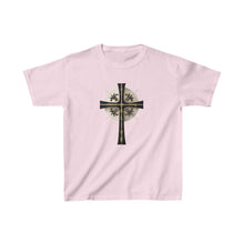 Load image into Gallery viewer, Golden & Black "Jesus is King" Cross - Kids Heavy Cotton™ Tee