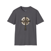 Load image into Gallery viewer, Golden & Black "Jesus is King" Cross - Unisex Softstyle T-Shirt