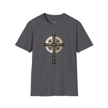 Load image into Gallery viewer, Golden & Black "Jesus is King" Cross - Unisex Softstyle T-Shirt