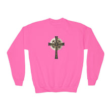 Load image into Gallery viewer, Golden & Black "Jesus is King " Cross - Youth Crewneck Sweatshirt