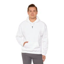 Load image into Gallery viewer, Back Design of Golden & Black Cross "Jesus is King" - Unisex Heavy Blend™ Hooded Sweatshirt