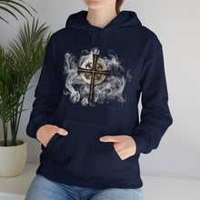 Load image into Gallery viewer, New! Golden & Black "Jesus is King" Cross - Unisex Heavy Blend™ Hooded Sweatshirt