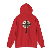 Load image into Gallery viewer, Back Design of Golden & Black Cross "Jesus is King" - Unisex Heavy Blend™ Hooded Sweatshirt