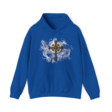Load image into Gallery viewer, New! Golden & Black "Jesus is King" Cross - Unisex Heavy Blend™ Hooded Sweatshirt