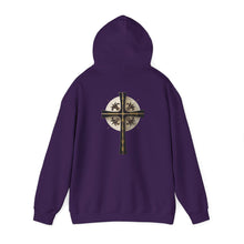 Load image into Gallery viewer, Back Design of Golden & Black Cross "Jesus is King" - Unisex Heavy Blend™ Hooded Sweatshirt