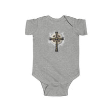 Load image into Gallery viewer, NEW! Golden & Black "Jesus is King" Cross - Infant Fine Jersey Bodysuit
