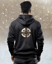 Load image into Gallery viewer, Back Design of Golden & Black Cross "Jesus is King" - Unisex Heavy Blend™ Hooded Sweatshirt