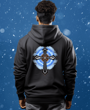 Load image into Gallery viewer, Back Design of Lightening & Clouds Cross - Unisex Heavy Blend™ Hooded Sweatshirt