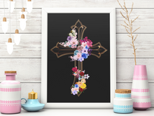 Load image into Gallery viewer, Flower Covered Cross - Canvas Wall Art