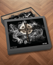 Load image into Gallery viewer, Golden & Black "Jesus is King" Cross - Puzzle (120, 252, 500-Piece)