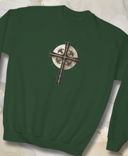 Load image into Gallery viewer, Golden & Black "Jesus is King " Cross - Youth Crewneck Sweatshirt